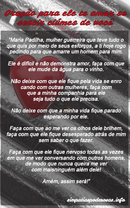 Oração para ele te amar se sentir ciúmes de você