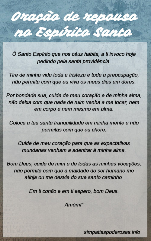 Oração de repouso no Espírito Santo